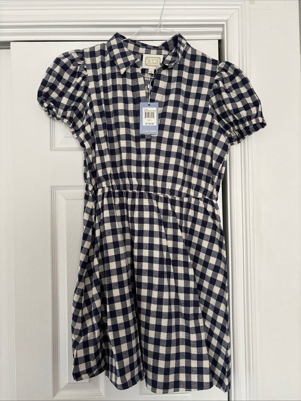 Sail to Sable Navy and White Gingham Short Sleeve Dress